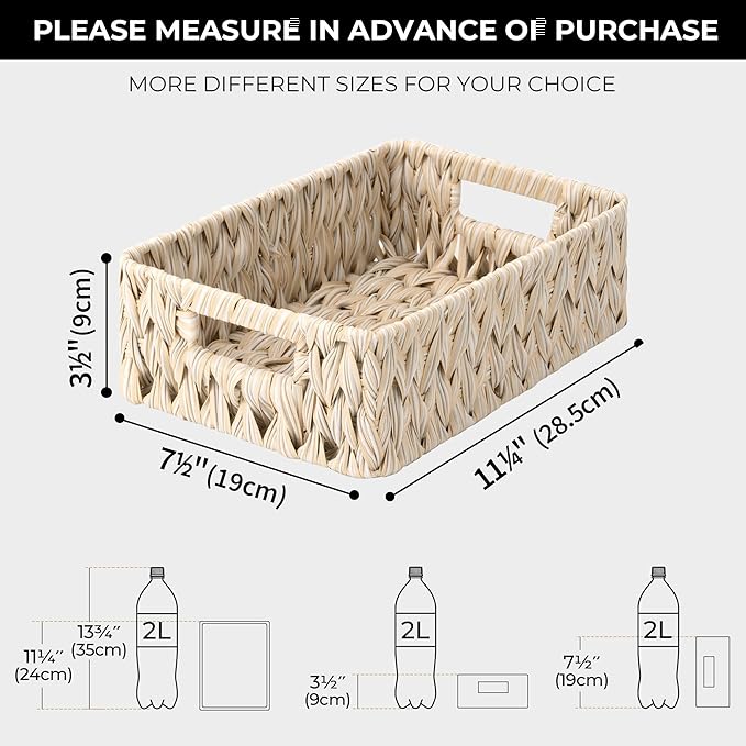 GRANNY SAYS Wicker Baskets for Organizing, Storage Basket for Shelves, Shelf Baskets with Handles, Waterproof Woven Basket for Living Room, Rectangular Baskets for Entryway, 2-Pack - Image 4