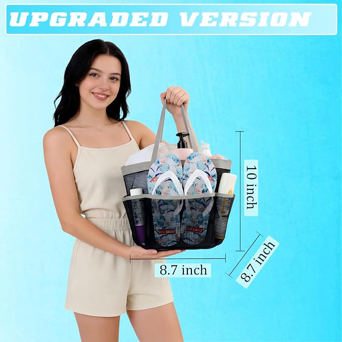 Attmu Mesh Shower Caddy Portable for College Dorm Room Camping Essentials, Shower Caddy Dorm with 9-Pockets, Large Capacity Hanging Basket Bathroom Bag for Toiletry, Swimming, Gym, Camp, Beach - Image 3