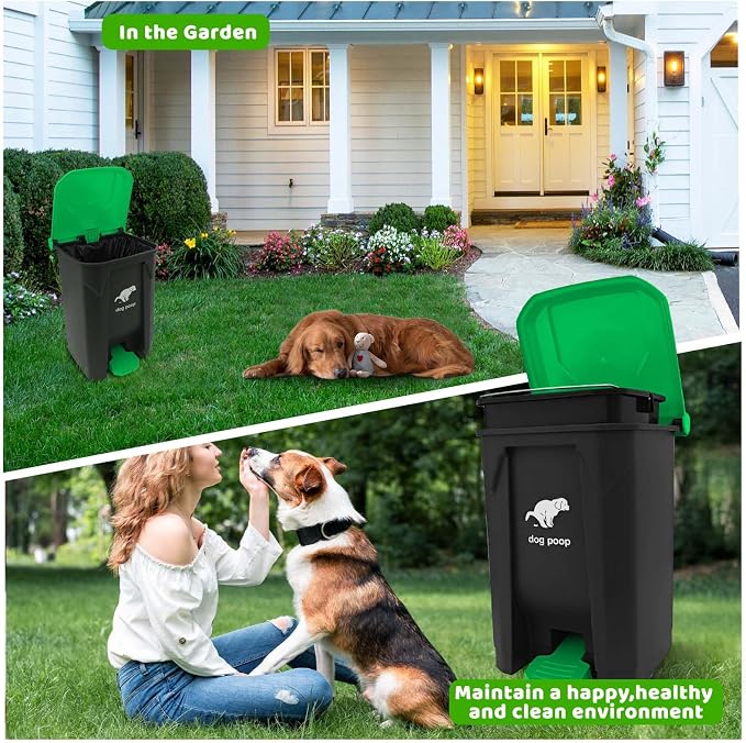 Dog Poop Trash Can Outside, 20L/5Gallon Dog Waste Trash Can with Lid, Pedal and Removable Inner Waste Bin, Pet Poop Bucket with 100 Bags, Green - Image 5