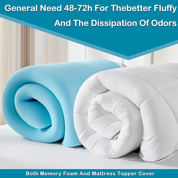 4 Inch Dual Layer Memory Foam Mattress Topper for Pressure Relief and Back Pain, 2" Gel Memory Foam and 2" Cooling Pillow Top Mattress Pad Cover, Medium Support, Full Size