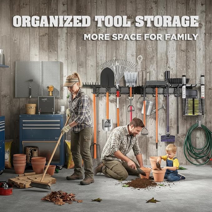 ELEAD 9-Pairs Heavy Duty Garage Tool Organizer Wall Mount Hooks, 48 Inches 730 lbs Garden Tool Organizer with Adjustable Hooks, Yard Tools Organizers for Garden, Yard, and Shed - Image 8