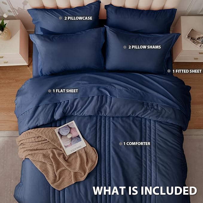 Twin Comforter Set Navy - Bed in a Bag Twin Size 5 Pieces, Soft Bedding Set for All Seasons, Premium College Dorm Comforter Set with Comforter, 1 Sheet, 1 Pillowcase & 1 Sham