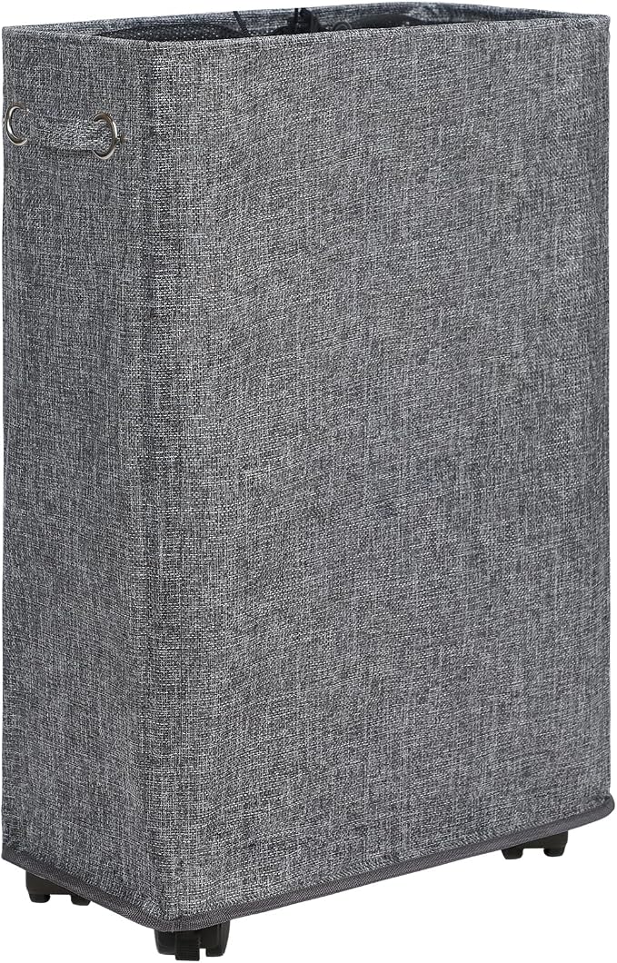 DOKEHOM 25-Inches Slim Laundry Basket on Wheels, Collapsible Rolling Laundry Hamper, Foldable Narrow Corner Clothes Storage Bins (Linen Grey) by DOKEHOM