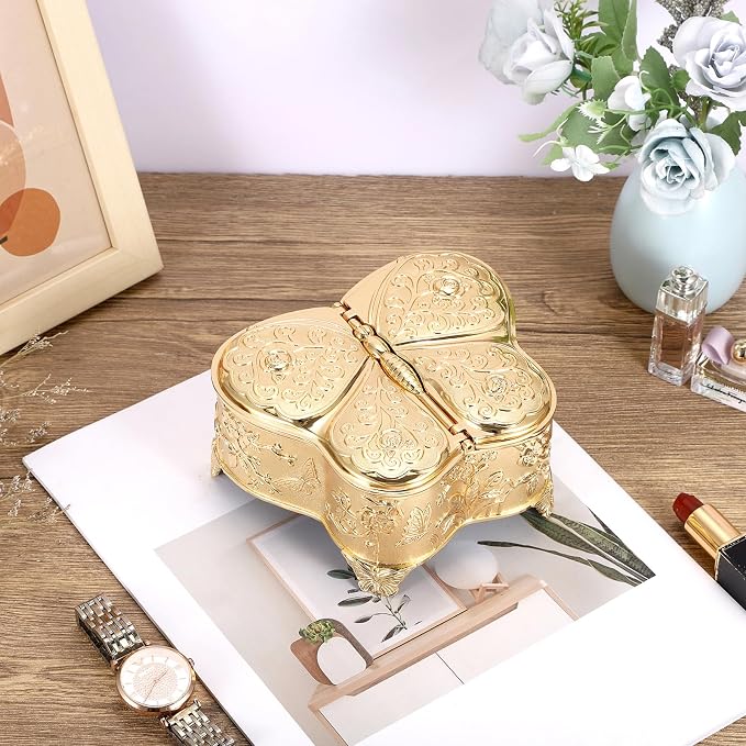 Hipiwe Jewelry Box Vintage Treasure Chest Butterfly Shape Decorative Keepsake Holder for Necklace Ring Earrings Storage Organizer Gift for Woman, Large - Image 2