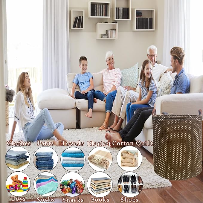 80L Waterproof Laundry Hamper in Family Leather Handle Laundry Basket in Dormitory Collapsible Laundry Bag in Nursery (96-Satisfied laundry hampers, 80L) - Image 5