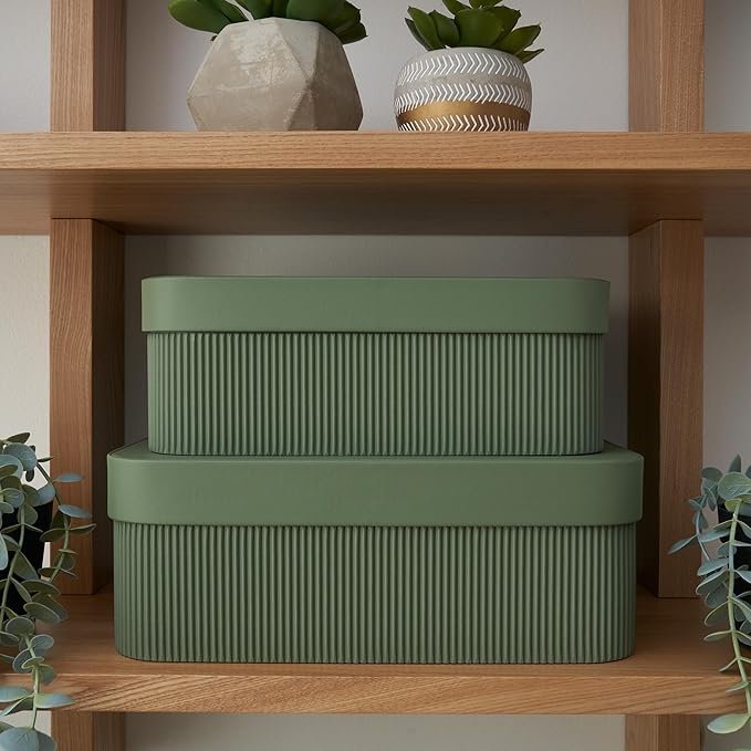 Decorative Storage Boxes with Lids – Set of 2 Beautiful Fluted Cardboard Organizer Bins for Your Home Bookshelf Decor to Safely Store Your Documents, Memory Box Items and Other Keepsakes in Style - Image 7