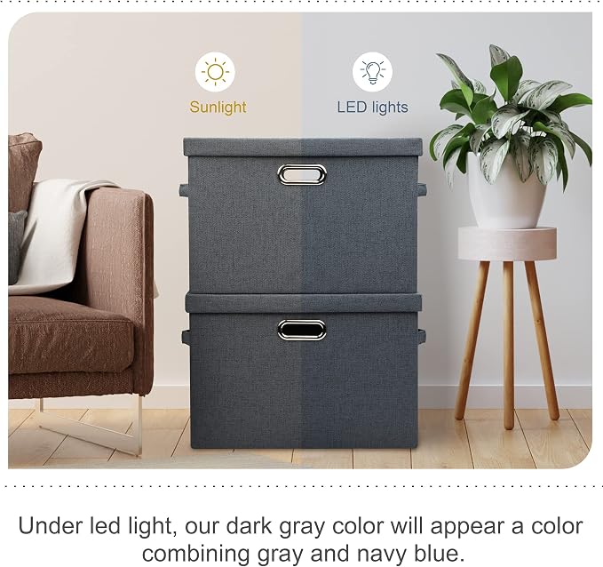 Graciadeco Large 17" 36 Quart Collapsible Stackable Storage Bins with Lids, 3 Packs Dark Gray Foldable Fabric Closet Storage Boxes with Lids, Heavy-duty Linen Cube Baskets(17x12x11) - Image 6