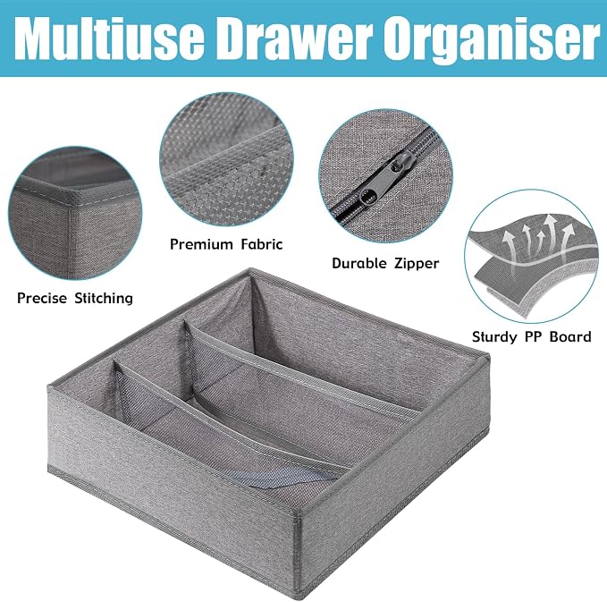 Bra Storage Drawers Organizer for Clothing Underwear Dresser Drawer Organizer Dividers Foldable Storage Cube Bins for Bra, Underwear,3 Pack （Grey） - Image 6
