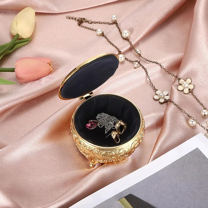 Hipiwe Vintage Metal Jewelry Box Different Shape- Small Antique Ring Earrings Necklace Storage Organizer Case Metal Treasure Chest Trinket Keepsake Gift Box - Image 4