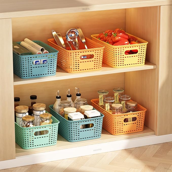 ORGIDOL Plastic Storage Basket with Lids 12 Pack Stackable Colorful Storage Bins Containers with Lid, Decorative Storage Boxes for Organizing Shelves, Drawers, Playroom, Classroom, Office, Closet - Image 5