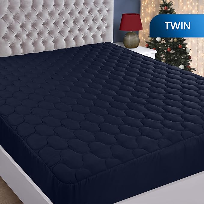 Utopia Bedding Waterproof Mattress Protector, Twin Mattress Pad, Noiseless Quilted Fitted Cover with Deep Pocket Stretches up to 16 Inches (Navy)