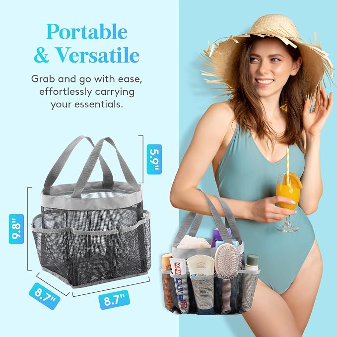 Lifewit Mesh Shower Caddy Portable for College Dorm Room Essentials with 7 Pockets, Freestanding Hanging Organizer Basket, Quick Dry Tote Bag for Camping, Bathroom, Beach, Travel, 1 Pack, Grey - Image 2