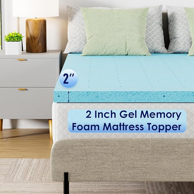PayLessHere 2 Inch Gel Memory Foam Mattress Topper/Gel Infused Mattress Topper/CertiPUR-US Certified/Easy to Clean, (Full)