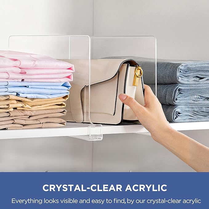 HBlife 9 Pack Clear Shelf Dividers, Vertical Purse Organizer for Closet Perfect for Sweater, Shirts, Handbags in Bedroom and Kitchen, Adjustable Acrylic Bookshelf for Organization - Image 3