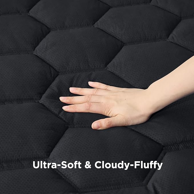 Bedsure Black King Mattress Pad - Quilted Fitted Mattress Topper Protector with 8-21 Inches Deep Pocket, Noiseless Breathable Bed Cover Padded, Machine Washable, Black,78x80 Inches