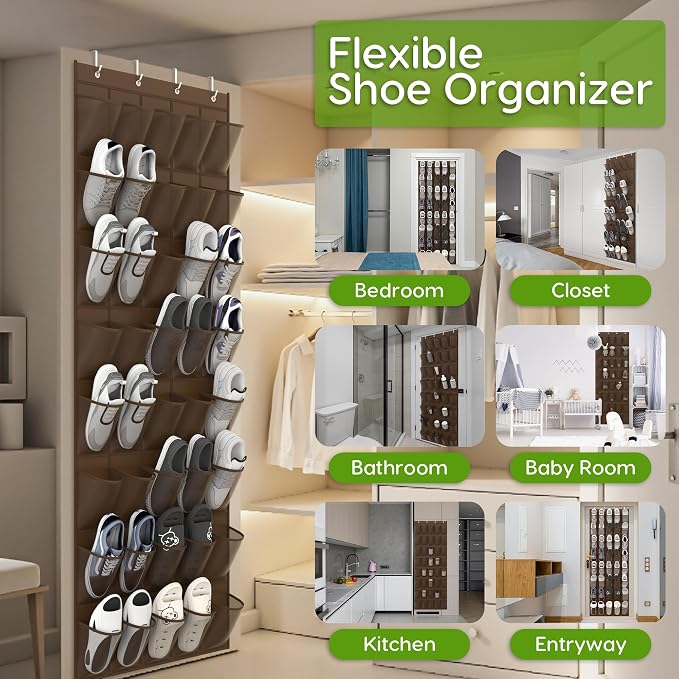 Unjumbly Over the Door Shoe Organizer with 40 Large Breathable Mesh Pockets, Space Saving Shoe Holder, Hanging Shoe Rack for Entryway Bedroom Closet Storage (Brown, 40 Pockets) - Image 3