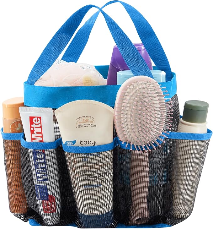 Lifewit Mesh Shower Caddy Portable for College Dorm Room Essentials with 7 Pockets, Freestanding Hanging Organizer Basket, Quick Dry Tote Bag for Camping, Bathroom, Beach, Travel, 1 Pack, Blue by Lifewit
