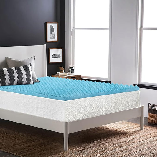 Zayton, 2-Inch Premium Convoluted Gel Memory Foam Toppers for Enhanced Comfort and Support, Queen, Blue