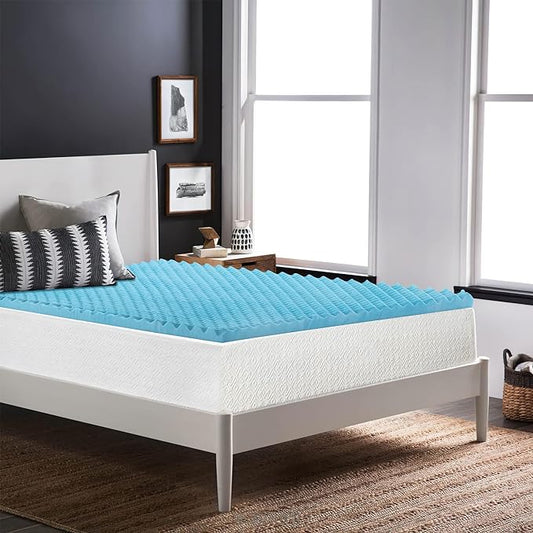 Zayton, 3-Inch Premium Convoluted Gel Memory Foam Toppers for Enhanced Comfort and Support, Full, Blue