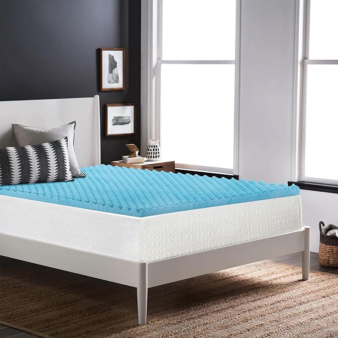 Zayton, 2-Inch Premium Convoluted Gel Memory Foam Toppers for Enhanced Comfort and Support, Twin, Blue