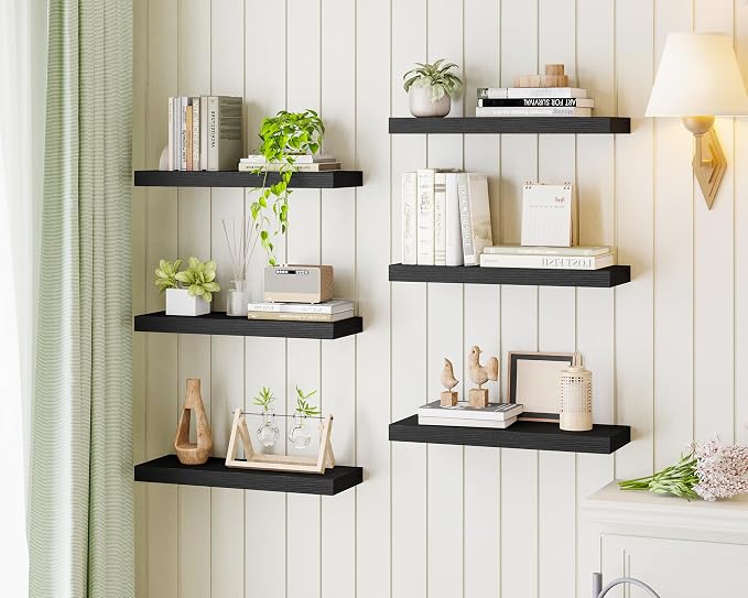 Fixwal Black Shelves, 15.8in Floating Shelves, Farmhouse Shelf Wall Decor for Bathroom, Bedroom, Living and Kitchen Set of 6 - Image 6
