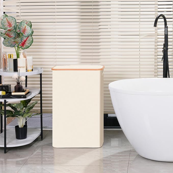 Vincona Slim Laundry Basket with Lid, Narrow Dirty Clothes Hampers for Laundry with Handle, Skinny Laundry Bin for Laundry Room, Dorm, Bedroom and Bathroom, 19.8 Gallon (75L) Beige - Image 6