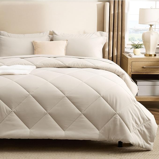 Bedsure 7 Pieces Queen Comforter Set Premium Series, Hotel Luxury Soft Bed in a Bag, Goose Down Alternative, Safe for Sensitive Skin Bedding Comforter All Season Medium Warmth, Beige Queen Size