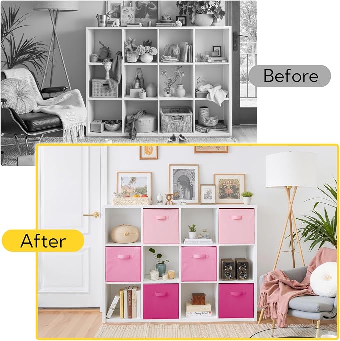 Cupic Cupid 13 Inch Storage Cube, Fabric Cube Storage Bin with Handles, Storage Cube Organizer for Clothes and Toys, Collapsible Cube Bins for Closet, Shelves, Nursery, 6-Pack, Pink Gradient - Image 6