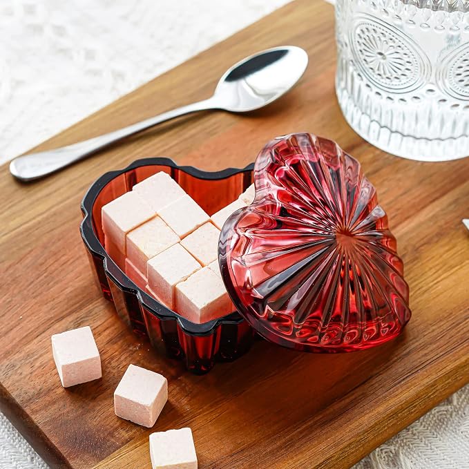 kanpura Crystal Glass Heart-Shaped Jewelry Box,Candy Box with Lid,Women's Covered Earrings Necklace Chest Trinket Storage Box, Glass Jar Christmas Gifts for Women and Girls(Burgundy) - Image 7