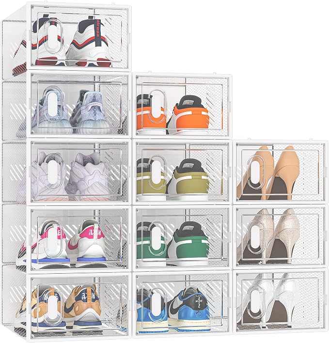 SIMPDIY Shoe Storage, 12 Pack Shoe Organizer for Closet, Shoe Boxes Clear Plastic Stackable Shoe Containers with Lids for Size 10 by DecorateYourHome