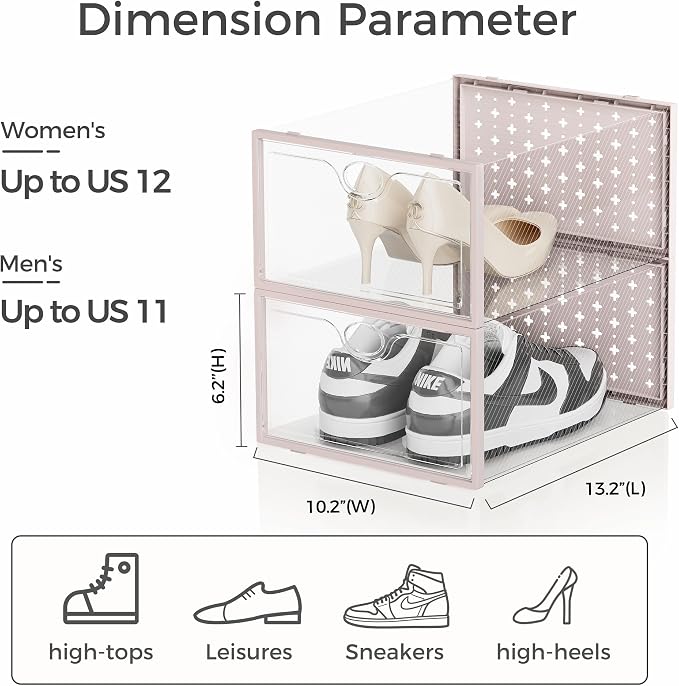 Pinkpum 15 Pack X-Large Shoe Storage Boxes, Shoe Organizer for Closet Clear Plastic Stackable Shoe Dispaly Case Bins Holder, Sneaker Storage for Sneakerheads Pink - Image 2