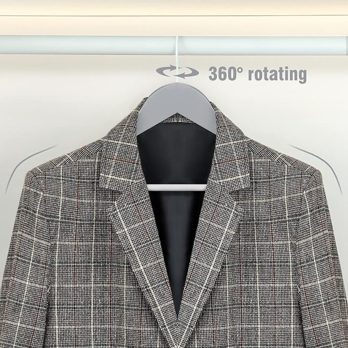 TOPIA HANGER Premium Wooden Hangers with Non-slip Pant Bar, 360°Swivel Hook and Shoulder Notches, 16 Pack Solid Wood Clothes Hangers for Suit, Coat, Jacket, Camisole(Grey/White)-CT35GW6 - Image 4