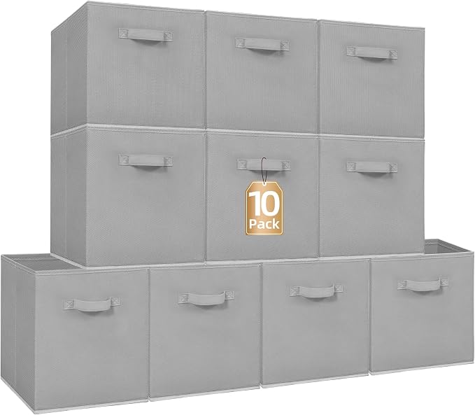STORAGE MANIAC Storage Cubes, 13 Inch Collapsible Storage Bins with Handles, 10 Pack Fabric Foldable Bins for Organization, Durable Storage Bins for Closet, Shelves, Offices, Toys, 10-Pack Grey by STORAGEMANIAC