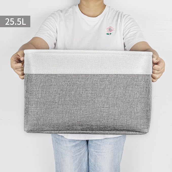 Bagnizer Storage Bins Large Fabric Storage Baskets for Shelves 3 Pack, Decorative Linen Closet Baskets with Handles for Organizing, Shelf, Clothes, Home, Office, 15x11x9.5Inches (Grey&White) - Image 7