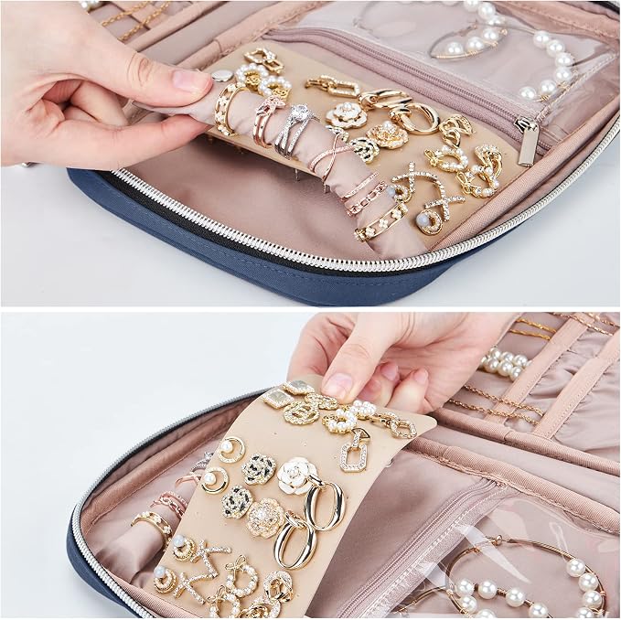 BELALIFE Travel Jewelry Organizer, Portable Jewelry Storage Case for Earrings, Rings, Necklaces, Bracelets, Blue-Gray - Image 3
