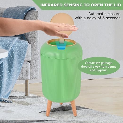 Pukomc Smart Sensor Wastebasket, Convenient and Hygienic Easy to Use, Technology Sensor Waterproof Wastebasket Plastic Trash can for Kitchen, Bathroom, Bedroom, Living Room, Office and Outdoor Green - Image 3