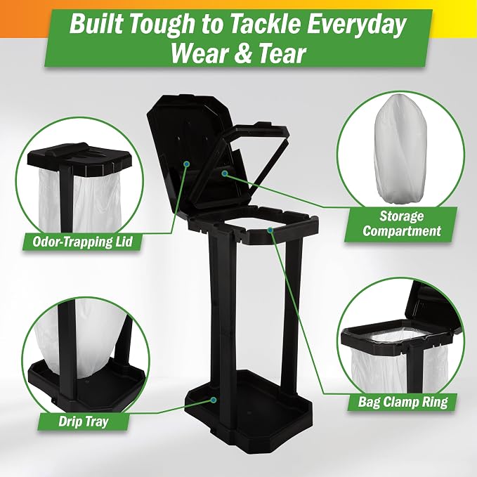 Wakeman Heavy Duty Black Trash Bag Portable Trash Bag Holder Stand with 7 Bags - Collapsible Trash Can Camping, RV, Kitchen, or Tailgate Party Garbage Bag Holder - Image 2