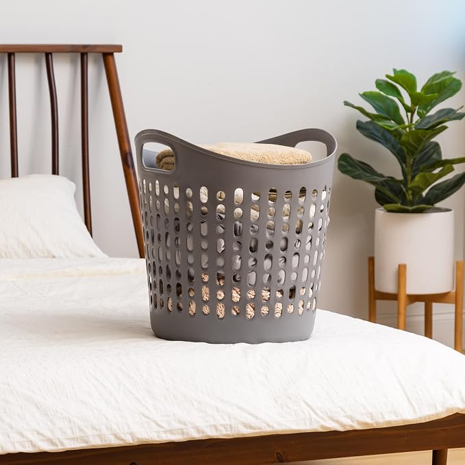 IRIS USA Plastic Laundry Basket Hamper, 3-Pack, 40L / 10 Gal Flexible Dirty Clothes Bag with Ventilation Holes, Bedroom Bathroom Apartment Dorm Laundry Room Blanket Pillow Trinkets Organization, Gray - Image 3