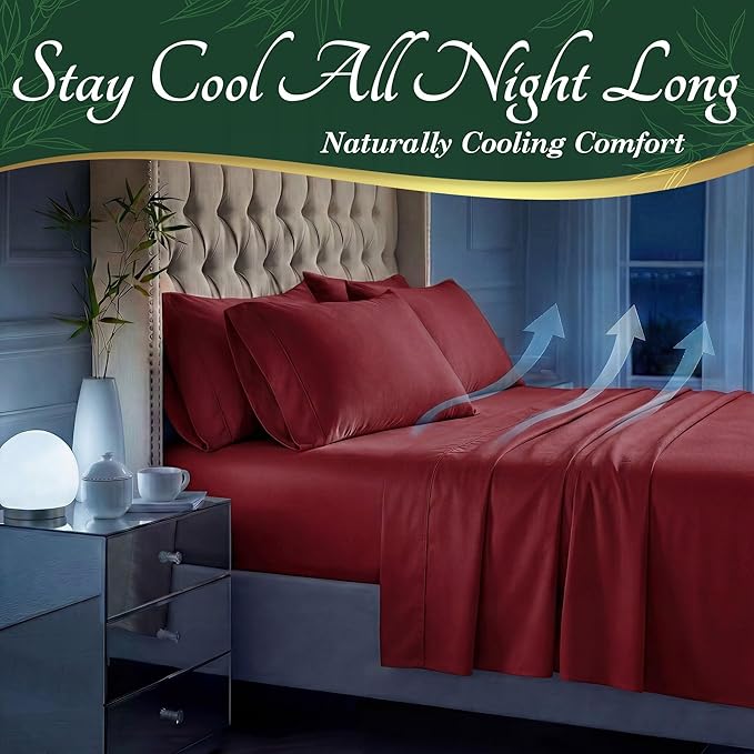 DECOLURE 100% Viscose Derived from Bamboo Sheets Twin Size - Luxury 4 Pc Naturally Cooling Sheets, Ultra Soft Bed Set - Deep 17" Pockets, Durable Double Stitching, Oeko Tex Standard (Burgundy)