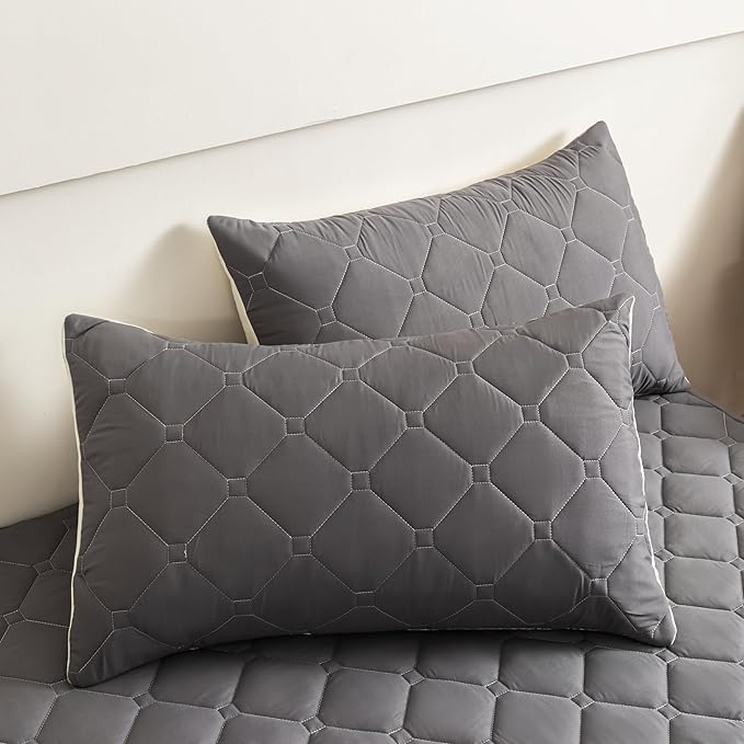 Waterproof Mattress Protector King, 18” Deep Pocket King Mattress Topper+2pcs Pillow Cases - Leakproof, Oeko-TEX Certified, Breathable & Noiseless,Machine Washable (Dark Grey)