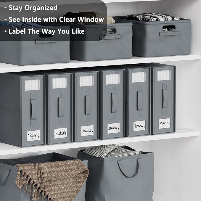 SUOCO SheetCube Bed Sheet Organizers and Storage 6 Pack, Foldable Linen Closet Organizer with Window and Label, Bedding Folder Storage Box Container for Blanket, Duvet Cover Set, Bed Sheet Set - Grey - Image 2