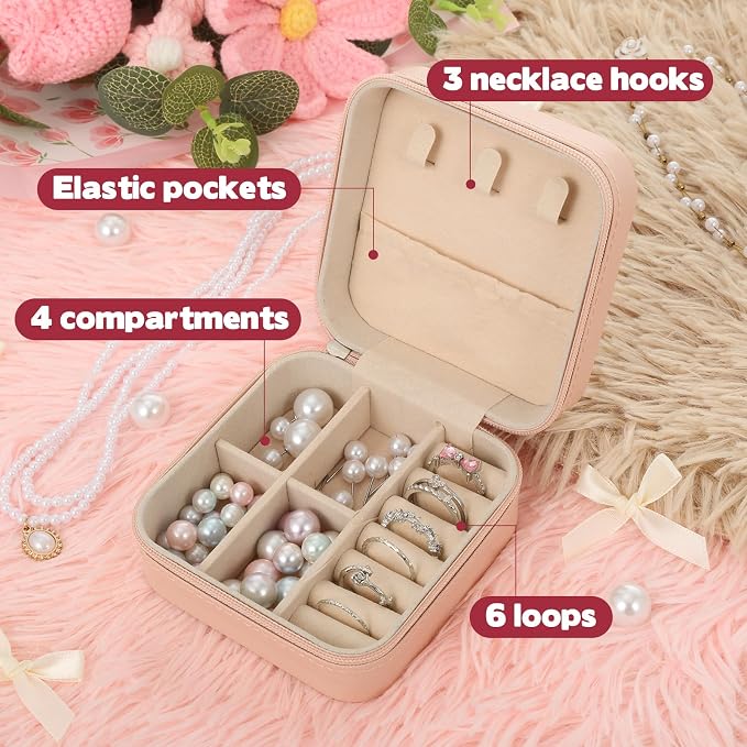 First Communion Travel Jewelry Box, Small Pink Case with Zipper & Soft Lining, Christian Keepsake Organizer for Rings Earrings Necklaces, Religious Keepsake Gift for Girls (1, Pink) - Image 2