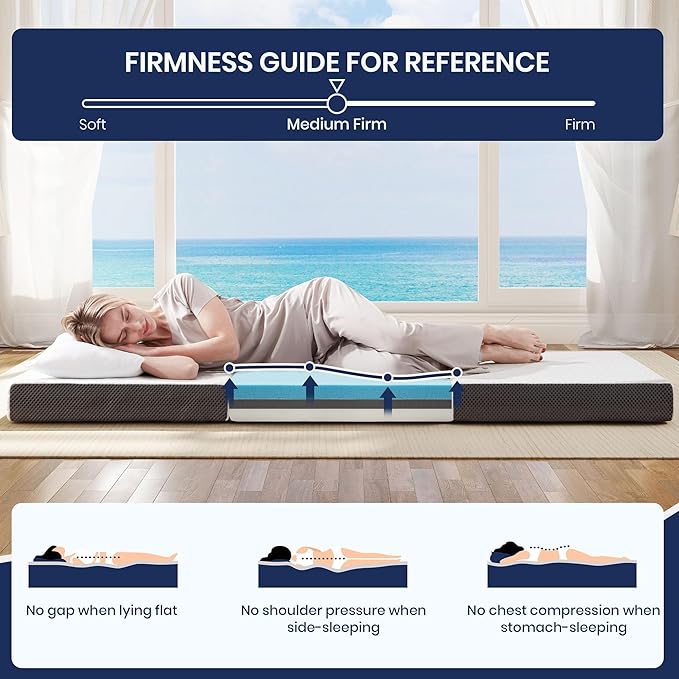 Hanherry 4 Inch Foldable Mattress Twin Size, Tri-Folding Portable Memory Foam Topper Floor Bed with Storage Bag, Washable Cover for Travel, Camping, RV, Guest