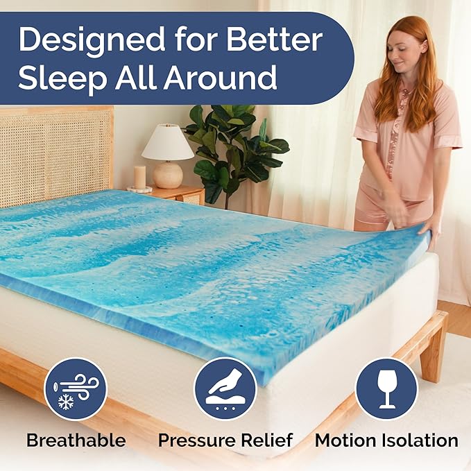 Super Soft Memory Foam Mattress Topper Cal King Size - 2 Inch Breathable Gel Infused Memory Foam - Plush Feel Ventilated Mattress Pad - Pressure & Pain Relief Bed Topper - CertiPUR-US & Oeko-Tex