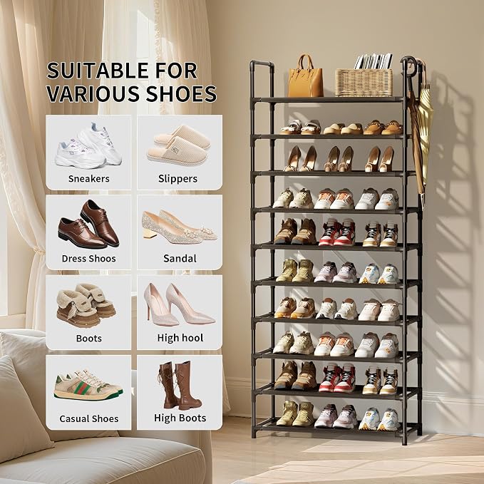 Shoe Rack, 10 Tier Shoe Storage Organizer Fit 30-35 Pairs Shoes,Metal Tall Shoe Shelf for Closet,Entryway,Garage,Bedroom,Cloakroom - Image 4