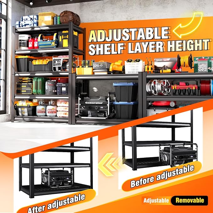 59 ''W Storage Shelves, 71‘’H Garage Shelving, Adjustable Garage Shelves, 3000lbs Heavy Duty Shelving ,5 Tier Garage Storage Shelves,Easy-To-Install Metal Shelf Storage Rack Shelving Unit 2 Pack - Image 5