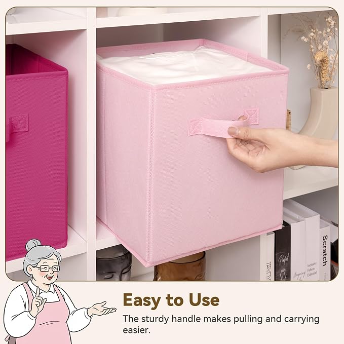 GRANNY SAYS 11 Inch Cube Storage Bins, Cube Storage Organizer, Fabric Collapsible Storage Bins with Handle, Storage Cubes for Shelves, Closet, Pink Gradient, 8-Pack - Image 7