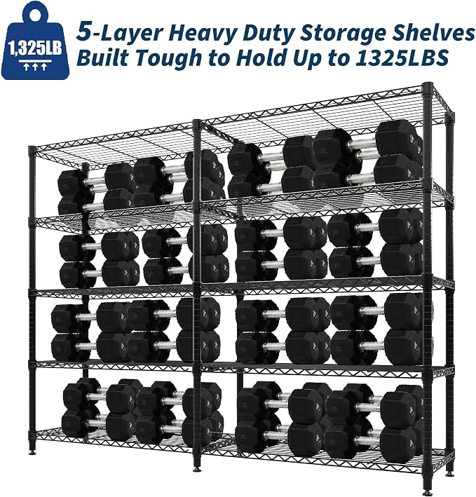 Garvee 71"Wide Storage Shelves Metal Shelving Units 5 Tier, Wire Shelving Rack 1325LBS Heavy Duty Adjustable for Storage, 71"W x 15.8"D x 70.5"H Standing Shelf Unit, for Kitchen Garage Pantry Basement - Image 5