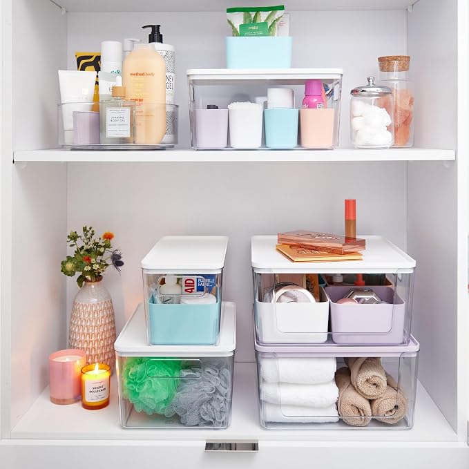 Rosanna Pansino x iDesign Recycled Plastic Open Front Kitchen Storage Bin with Lid, Clear Bin/Lavender Sprinkles Lid, 12" x 12" x 6" - Image 6