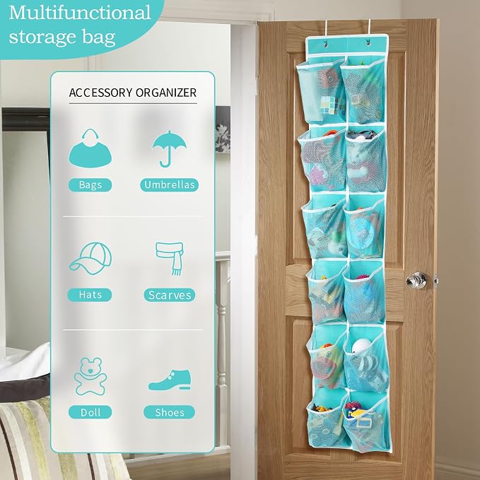 GOMAJI Over the Door Hanging Shoe Organizer, 12 Pockets, Turquoise - Image 2